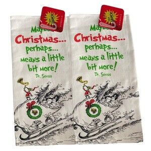 2 x Dr. Seuss The Grinch Sleigh Christmas Kitchen Dish Towel 19" x 25”